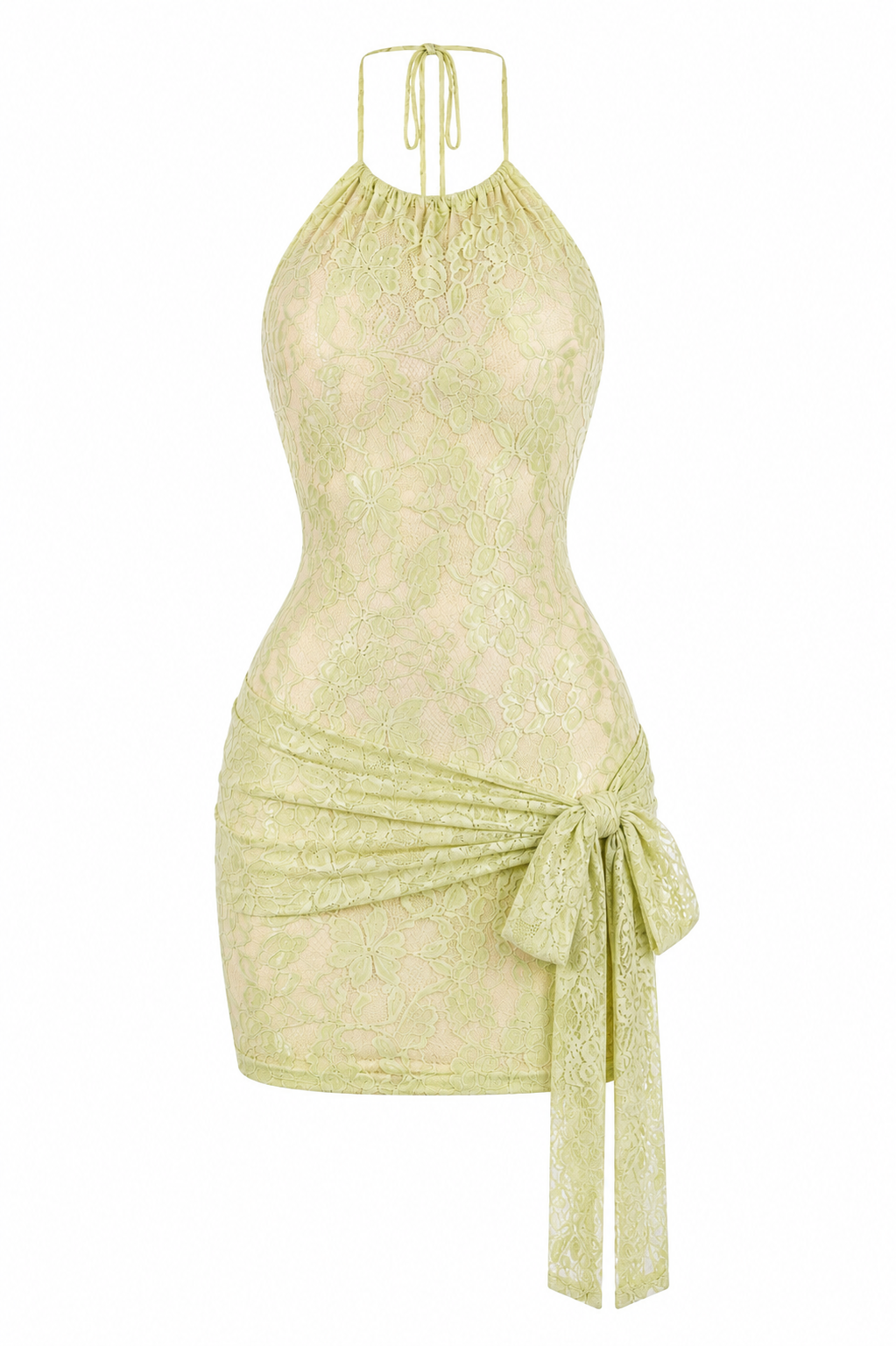 ÉLODIE Lace Mini Dress in Pistachio Cream
